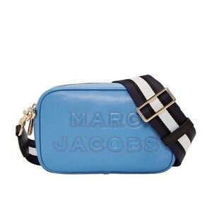 $395 Marc Jacobs Flash Blue Leather Webbing Strap Logo Camera Crossbody Bag